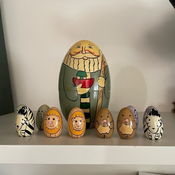Vintage Terry's Village Hand Painted Noah's Ark Nesting Doll 10 Egg Animals - Picture 3 of 6